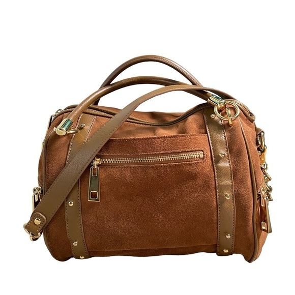 Audrey Brooke New Brown Suede Leather Gold Metal Slouchy Hobo Shoulder Handbag - Picture 1 of 15